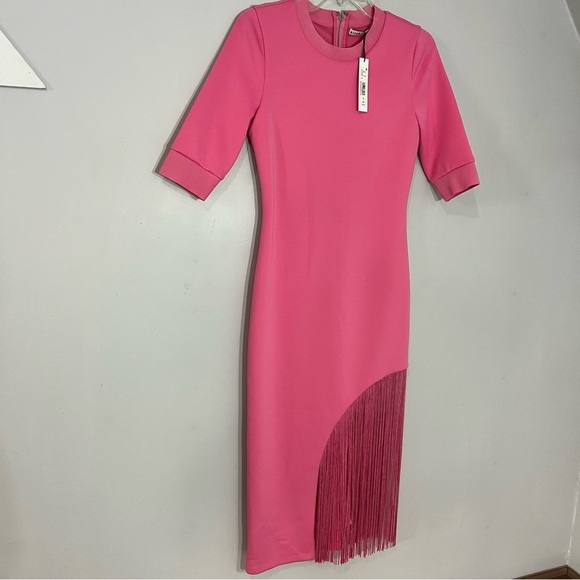 NWT Alice + Olivia Pink Midi Dress | Fringe | Cocktail Gown | Wedding Guest - Picture 6 of 17